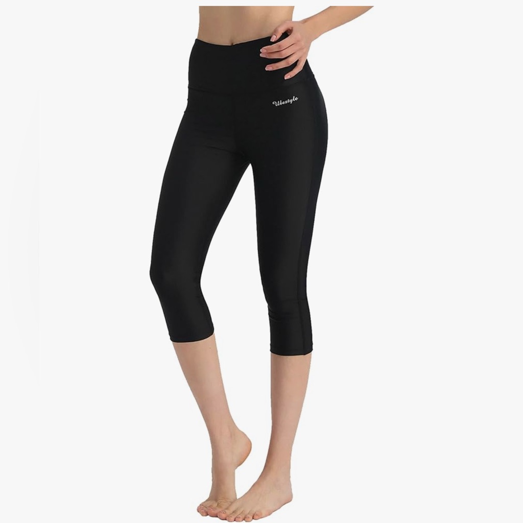 Ubestyle Upf 50+ High Waist Swim Women Leggings Capris Swim Pants Nylon Size S
